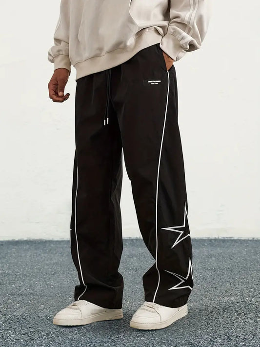 Men's Loose Fit Wide Leg Drawstring Pants, Star Pattern